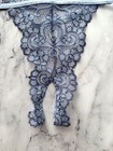 Victorias Secret Nwt Blue Boho Floral Embroidered Crotchless Strappy Teddy Xl