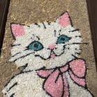 Vtg Pebble Stone Gravel Art White Cat Kitten Wall Frame Handmade Pink Bow