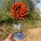 Natural Red Grain Stone Carved Quartz Crystal Flower Decor Heal Gift