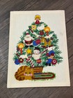 Large Vtg Christmas Tree Crewel Embroidery Toy Santa Ornaments Complete Wall Art