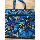 Vera Bradley Quilted Tote Bag Blue Floral Print Shoulder Bag Travel Purse