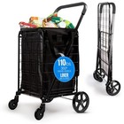 Large Folding Utility Shopping Cart - Heavy Duty  360   Swivel Wheels  110 Lb Cap