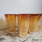 Mid Century Modern Hand Blown Amber Rim Bubble Glass Tumbler Set Of 6
