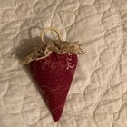 Strawberry Emery   Pincushion Early Wine Fabric 3-1 2    Cluny Lace     Cap    