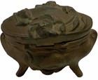 Art Noveau Brass Jewelry Casket Pink Satin Lined  Footed Brass Trinket Vintage