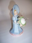 Vintage Pin Cushion Girl In Blue Bonnet And Gown W  Sunflower  Made In Japan