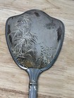 Silver Hand Mirror Etched Bamboo Floral Pattern Vintage 