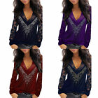 Women Lace V Neck Tops Long Sleeve Ladies Casual Blouse Shirt Plus Size Pullover