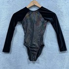 Gk Elite Gymnastics Leotard Womens Large Black Holographic Star Velvet Sleeve