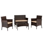 4-piece Rattan Wicker Patio Sofa Set  Brown W  Beige Cushions  Rect Table