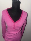 Faded Glory Womens Thermal Waffle Knit V-neck Henley Top Pink Long Sleeve M