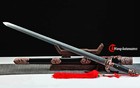 103cm Damuscus Folded Steel Ebony Chinese Double Edged Sword Qing Dynasty Jian      