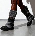 Women s Winter Warm Lace Up Furry Mid Calf Fuzzy Snow Boots Black