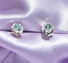 3mm  Round Aquamarine  Stud Earrings Set In  925 Sterling Silver