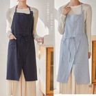 Jeelow Linen Cross-back Apron For Women   Split-front Bib Apron With Pockets