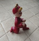 50s Red Devil Pixie Elf Figurine Gold Horns Japan Lefton  Xmas Ceramic