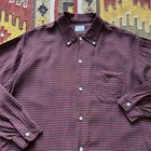 Vintage 1950s 60s Truval Cotton Gab Blemd Button Down Plaid Shirt Sz L - Red