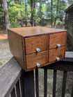 Vintage Antique Dovetailed Oak 4 Drawer Card Catalog File Cabinet  2
