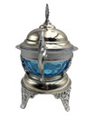 Victorian Blue Thumb Print Sugar Bowl In Ornate Stand Usa J Rogers Silver Co 