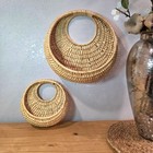 Vintage Wicker Wall Pocket Basket Set Rattan Boho Hanging Planter Decor 2 Pc