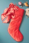2 Anthropologie Velvet Bow Christmas Holiday Stockings 23    Set Red   Ivory New