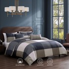 Bebejan Checkered Navy Tan 100  Cotton Sateen 5 Piece Reversible Comforter Set