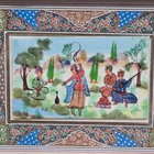 Vintage Persian Khatam Kari Miniature Painting Hand Painted Bone Inlaid Frame