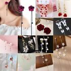 Fashion Long Tassel Zircon Crystal Earrings Stud Pearl Drop Dangle Women Jewelry