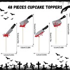 48 Pcs Halloween Cupcake Toppers Bloody Knife Picks Cake Decorations