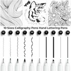 10 Sizes Calligraphy Pens Fine Brush Chisel Tip Point Nibs Pigment Black Ink 