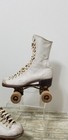 Vintage Gil Ash White Leather Roller Skates Chicago Baseplate  Wood Wheels 1914