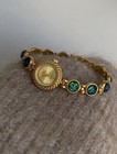 Women   s Gold And Blue Green Gemstone Crystal Vintage Style Oval Luxury Watch
