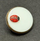 Vintage White Glass W red Ladybug Beetle Button - 11 16   m5 