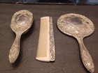 Vtg 3 Piece Dresser Vanity Set Silver Plated Mirror brush comb Used Read