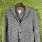 Ll Bean Sweater Mens Large Lambswool Cardigan Ragg Knit Shawl Collar Gray