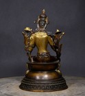 8 7  China Old Tibetan Buddhism Temple Bronze Gilt Green Tara Bodhisattva Statue