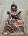 Collectible  Antique Excellent Tibetan Green Tara Buddha Pure Bronze Old Statue