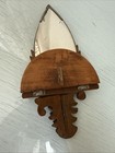 Vintage Carved Wood Wall Mirror With Small Demi-lune Shelf C1940 Folk Art