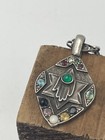 Vintage Jewish Yemeni Amazing Jeweled Silver Two Side Amulet Pendant Necless
