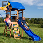 Kids Outdoor Cedar Wood Swing Set Play Set With Clubhouse Slide Rock Wall Ladder