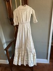 Antique Edwardian White Cotton Embroidered Tea Dress Lace Bridal Wedding Vintage