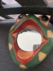 Vintage Wooden Frog Mirror Hand Carved Painted Folk Art
