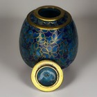 2  Cloisonn   Glazed Lidded Jar Enamel Over Brass Blue Flower Gold Inlay Vintage