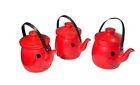 Vtg Tanda Toys Plastic Play Tea Kettle Teapot With Lid Red With Face Set Of 3