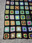 Vintage Handmade Granny Square Afghan Blanket Crochet 42   x52    Multicolor Black