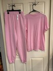 Victoria   s Secret Pink Sz S m 2 Pc Graphic Logo Tee   Jogger Pants Set Pink Nwt