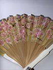 Vintage Mini Asian Japanese Mother Of Pearl Cherry Blossom Tree Folding Silk Fan