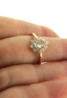Natural Aquamarine Halo Ring Rose Gold Over 925 Sterling Silver One Size