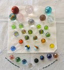 Lot Of 32 Vintage Marbles   8 Large   24 Smaller   Blue One With 8 Veins