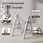2 Step Ladder Aluminum Folding Stool Wide Antislip Pedal 330 Lbs Grey